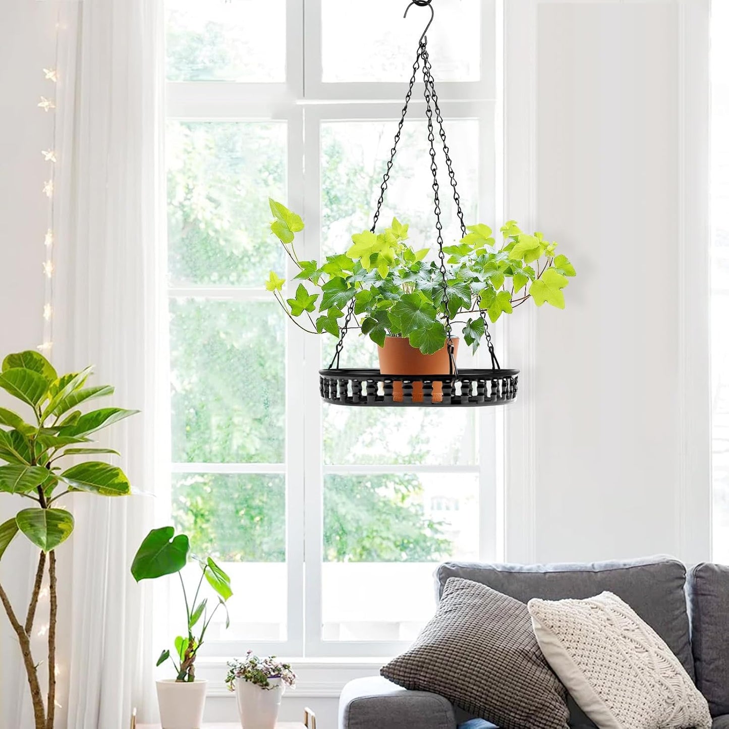 Plant Hanger Indoor Outdoor 3 Pack, Hanging Planter for Indoor Outdoor Plants, Hanging Plant Holder Shelf, Plant Hanging Basket, Decorative Metal Plant Holder, Black-3pcs