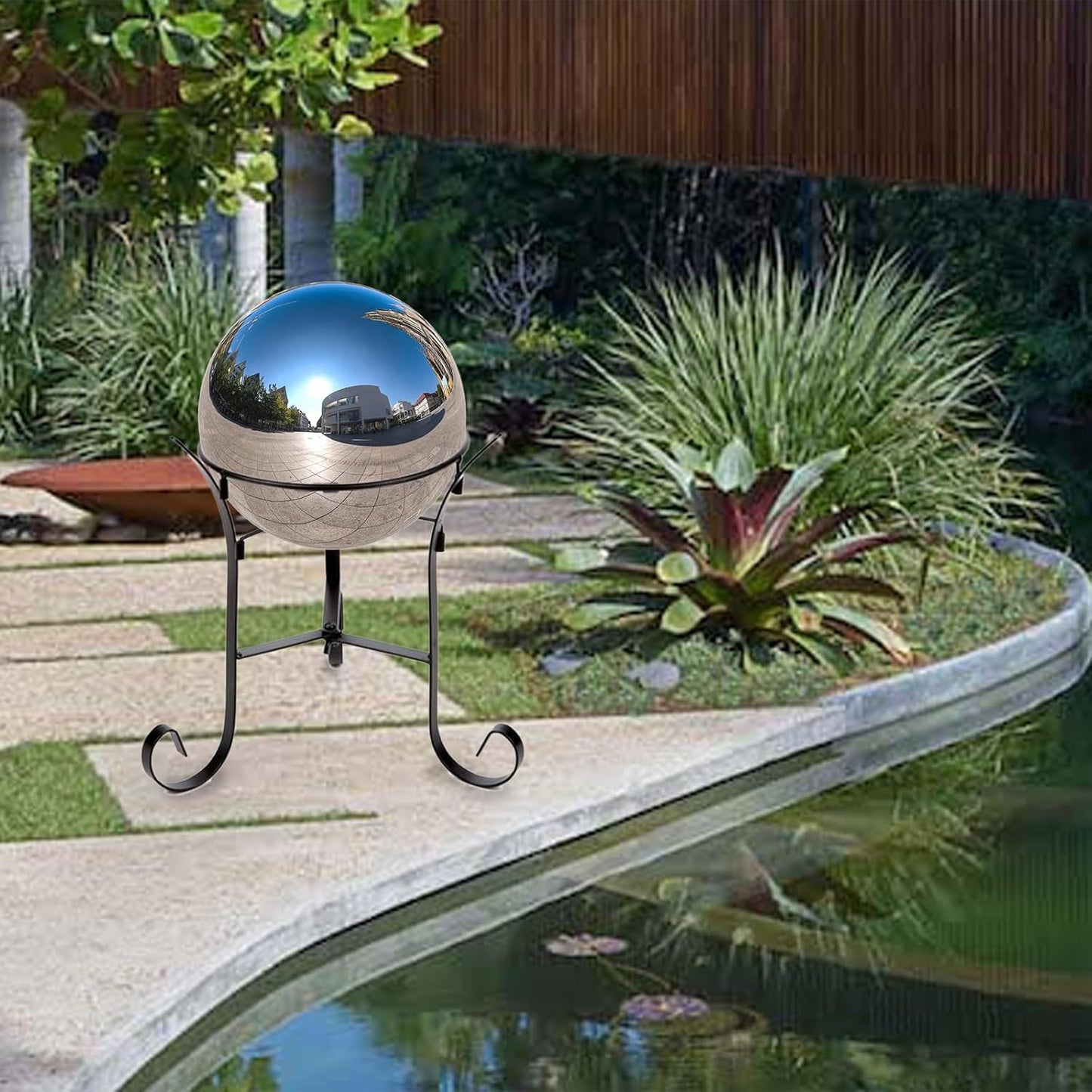 Nerien 8 Inch Gazing Ball, Stainless Steel Garden Mirror Globe, Polished Ornament Sphere, Hollow Floating Reflective Hemisphere, for Home Outdoor Pond Housewarming Swimming Pool Decoration, Silver