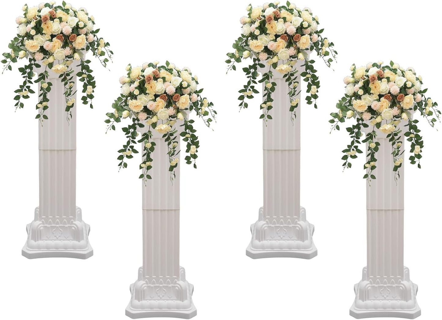 Roman Column Pedestal, Plastic White Columns for Weddings Indoor/Outdoor Roman Pillar Stand for Table Sculptures, Vase, Garden Decor (4PCS, 11.8 x 35.4 Ihch Square)