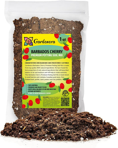 Gardenera Premium Barbados Cherry Plant Potting Mix - Crafted for Flourishing Growth and Tangy Fruits - 1 Quart