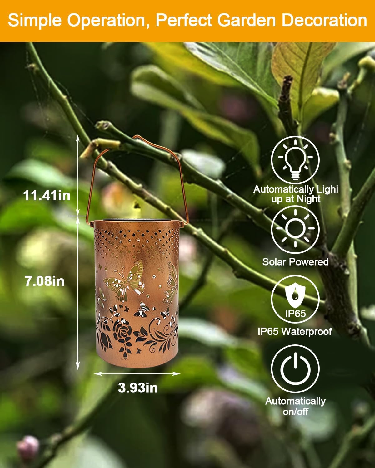 Solar Lanterns Outdoor, Waterproof Butterfly Garden Decor Birthday Gifts for Women Mom Grandma, Metal Hanging Solar Lights Decoration Outside LED Lanterns for Patio Yard Lawn Backyard Front Porch