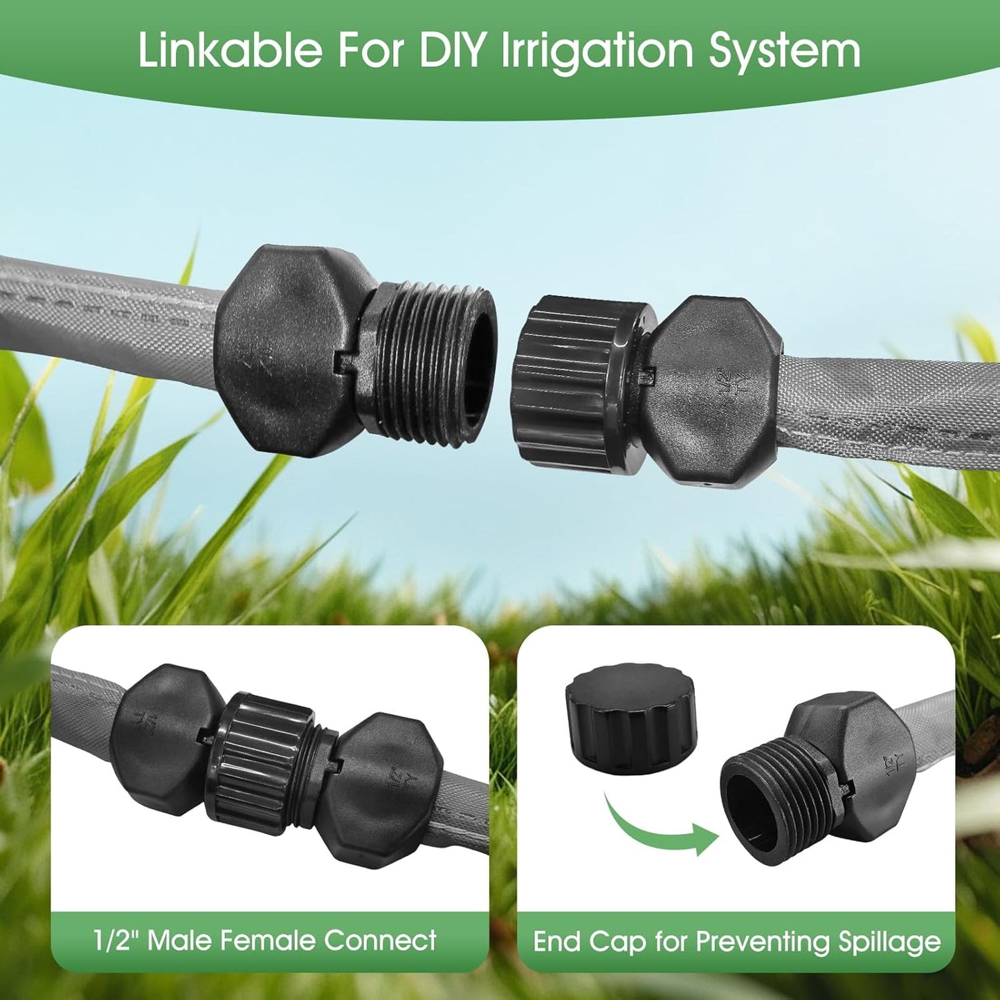 Flat Soaker Hose 50 FT*2Pack for Garden Beds, Linkable Drip Irrigation Hose, Double-Layer PVC, Leakproof & Kink-Resistant, Even Seepage Saves up to 80% Water