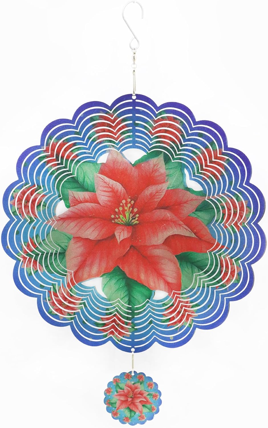 Wind Spinners Outdoor Christmas Poinsettia - Birthday Gifts for Women Mom Grandma, Hanging Wind Sculptures 12 inch 3D Wind Spinner for Garden Decor for Outside, Garden, Patio, Yard, Outdoor（Red