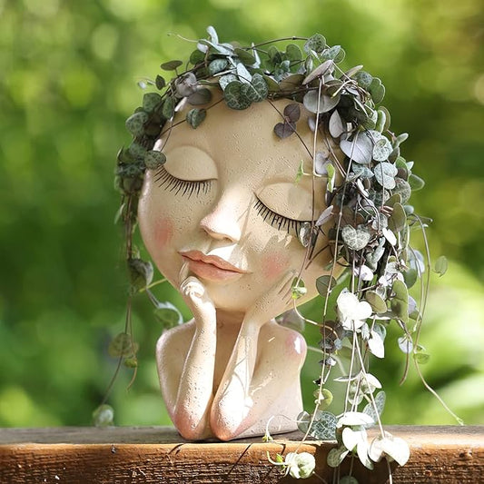AIMEBBY Resin Head Face Planter Flower Pot for Indoor and Outdoor Plants with Drainage Hole (Large Size)…