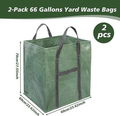 2 Pack 66 Gallons Reusable Yard Waste Bags, Upgrade Heavy Duty Foldable Garden Leaf Bag, Self-Standing Lawn Bags with Reinforced Handles, Keep Upright (23.6" L × 23.6" W × 27.5" H)