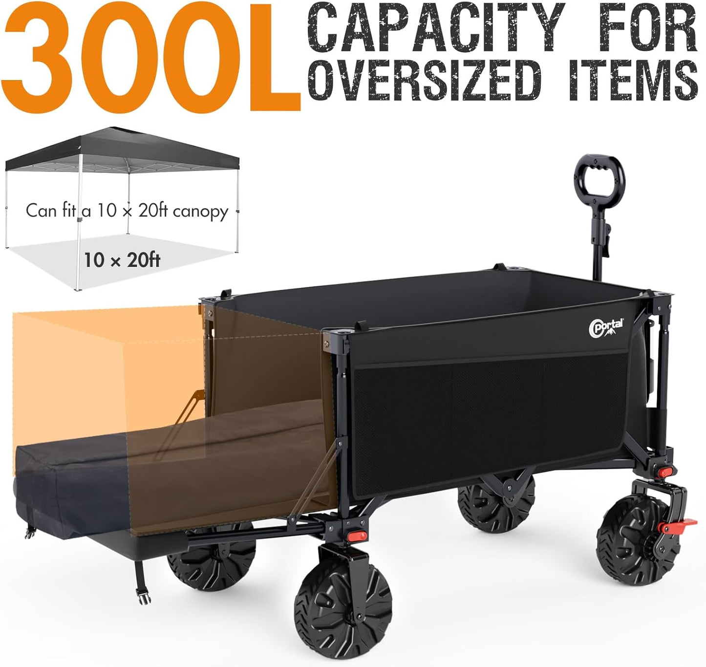 Portal 300L Large Wagons Carts Foldable with Tailgate, 550LB Heavy-Duty Collapsible Beach Wagon with All-Terrain Wheels, Oversized Folding Wagon for Camping, Sports, and Pets