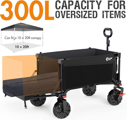 Portal 300L Large Wagons Carts Foldable with Tailgate, 550LB Heavy-Duty Collapsible Beach Wagon with All-Terrain Wheels, Oversized Folding Wagon for Camping, Sports, and Pets