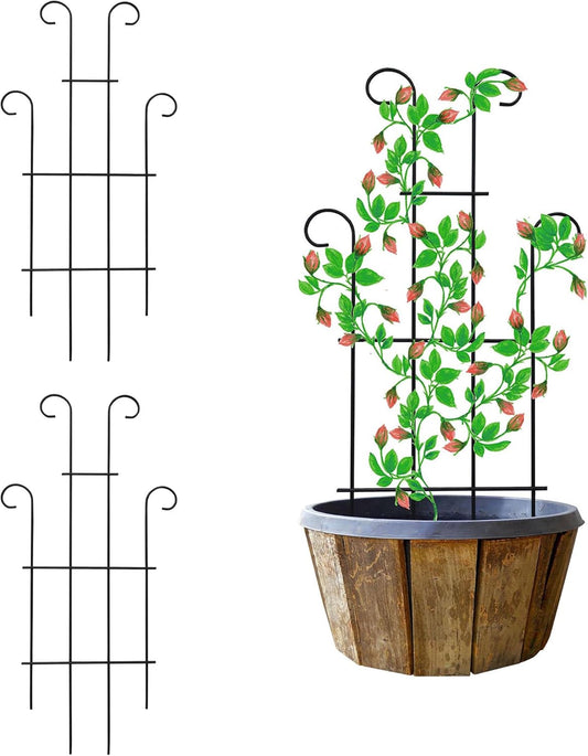 2 Pack Black Coated Wave Pot Trellis Panel 31'' Plant Stakes for Climbing Plants Outdoor Roses Vines Flower Vegetable Supports