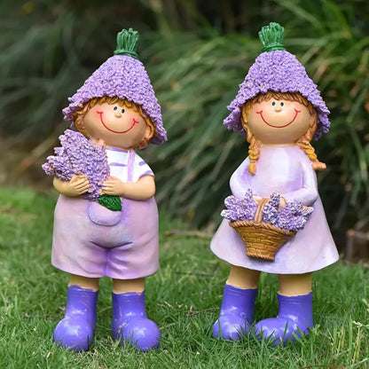 Lavender Series Resin Garden Statues - Couple Boy & Girl Decor, Ideal for Outdoor Patio, Lawn, Garden & Indoor Valentine's Day Home Decor, Ideal Gift for Mom, Dad & Friends