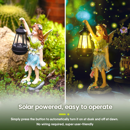 Fairy Garden Statue Solar Garden Fairy with Lantern Light Outdoor Decoration Waterproof Solar Sculpture for Patio Yard Lawn Gift for Mom Grandma