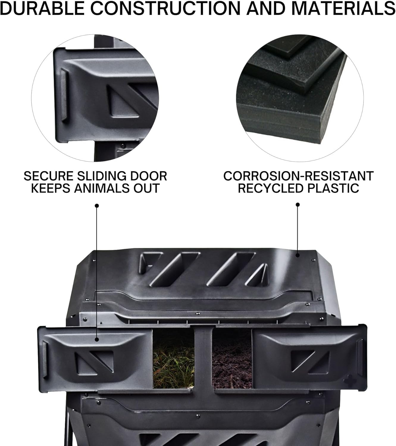 Dual Chamber Tumbling Composter 42 Gal (160L) Black Rotating Outdoor Compost Bin, Double Chamber Rotary Composter, Recycled Plastic with Steel Frame for Backyard and Vegetable Garden