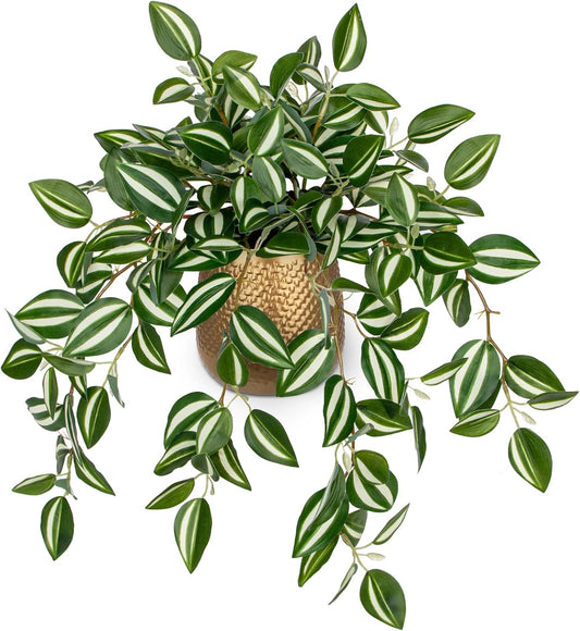 Briful Faux Plants Indoor 17.7in Fake Watermelon Peperomia Plant in Gold Pot with Realistic Silk