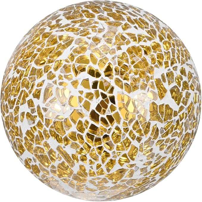 Decorative Ball for Bowls, 3 Inch Mosaic Glass Balls Decorative Glass Orbs for Home Decor/Dining Tables/Wedding Party/Coffee Table/Centerpiece Decor [Gold]