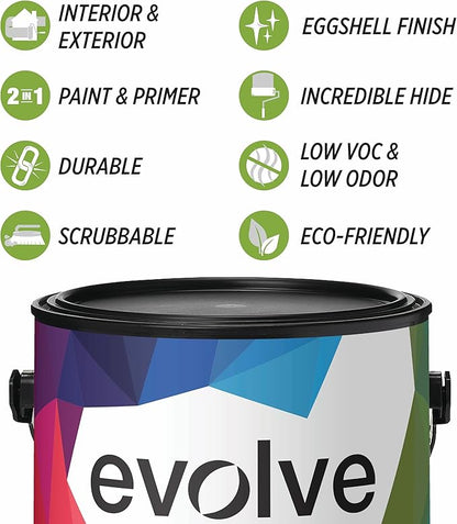 EVOLVE Paint & Primer: Environment-friendly, Low Sheen with One-coat Coverage for Interior & Exterior surfaces (Coconut Cream, 1-Gallon)