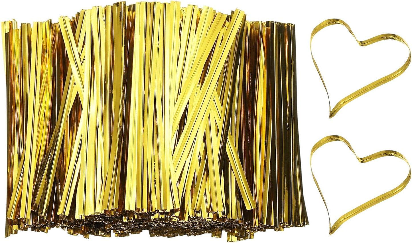 PATIKIL Bag Twist Ties 3 Inch, 800 Pcs Metallic Bread Ties for Treat Plastic Bags Gift Wrapping Candy Coffee Bag Plant Party Cake Favor, Gold
