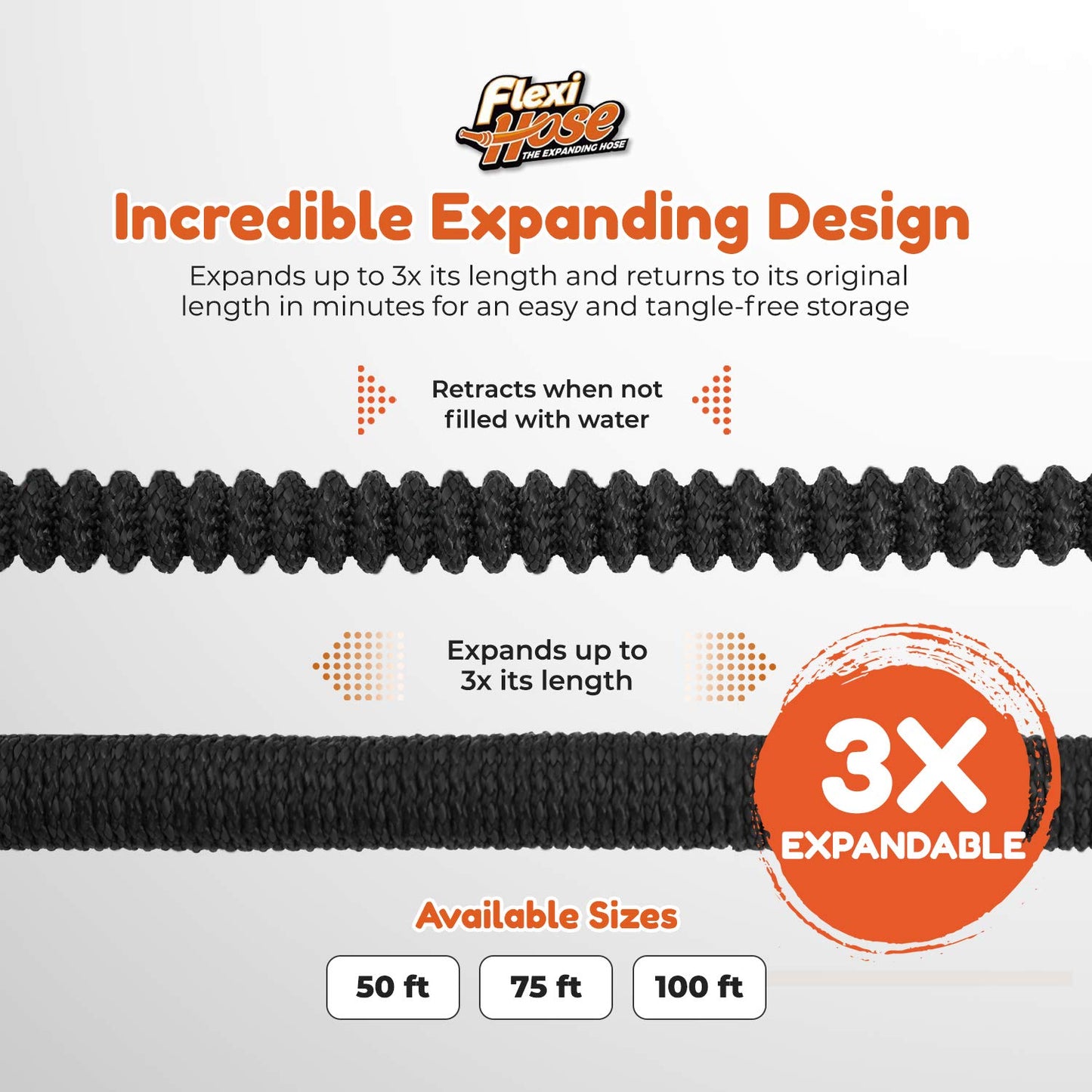 Flexi Hose Lightweight Expandable Garden Hose, 25FT -Retractable Garden Hose, Water Hose - No-Kink