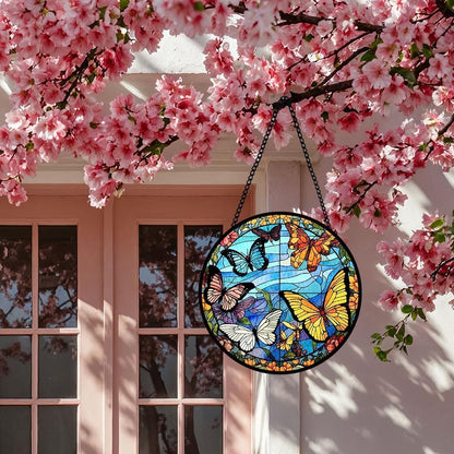 Butterfly Stained Glass Window Hanging, Suncatcher Panel for Window for Indoor Outdoor Decor, Wall Stained Glass for Balcony, Porch, Butterfly Ornament Birthday Gift for Boys and Girls, Housewarming