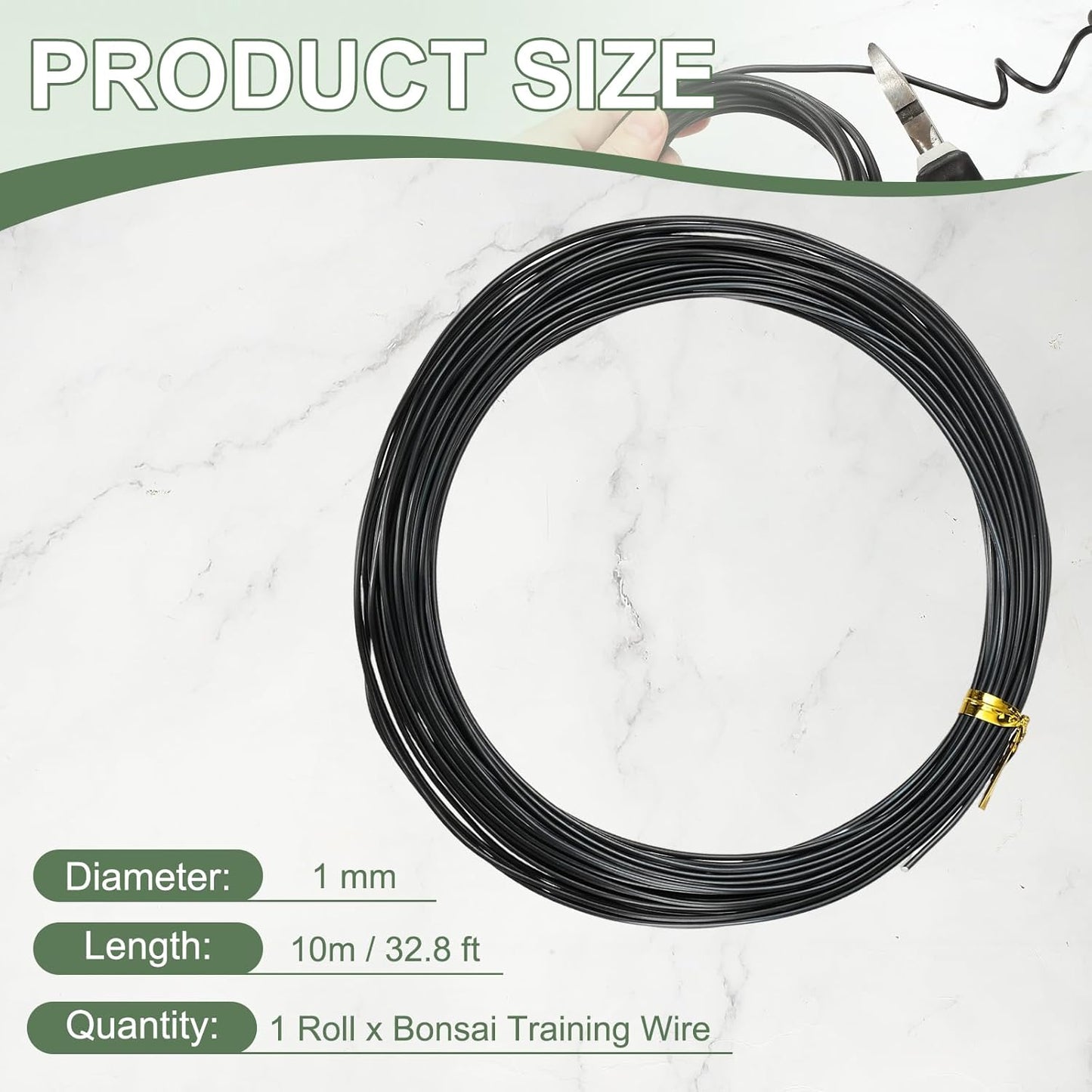 Bonsai Training Wire, 1mm x 32.8 ft Anodized Aluminum Floral Plant Training Wire Bendable Metal Stems Accessories for Gardening Branch Fixing Crafts (Black)
