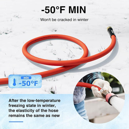 SPECILITE 5/8" Hot/Cold Rubber Garden Water Hose 50 ft, -50℉-190℉, 200psi Working, 600psi Burst, Flexible & Lightweight With 3/4" Brass Fittings for Yard, Outdoor, Farm, Agriculture, Construction, Red
