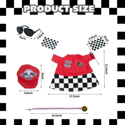 Porch Goose Outfits Cement Goose Race Car Driver Costume Clothing Racer Jumpsuit Clothes Goose Racing Suit Accessories