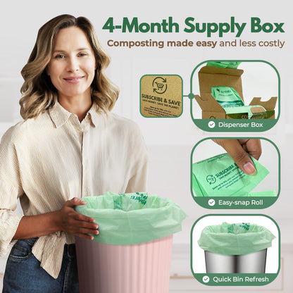Compost Bags for Countertop Bin -Compostable Trash Bags made of Cornstarch - Leakproof & Tear Resistant Biodegradable Trash Bags - OK Compost Home & Seedlings Certified