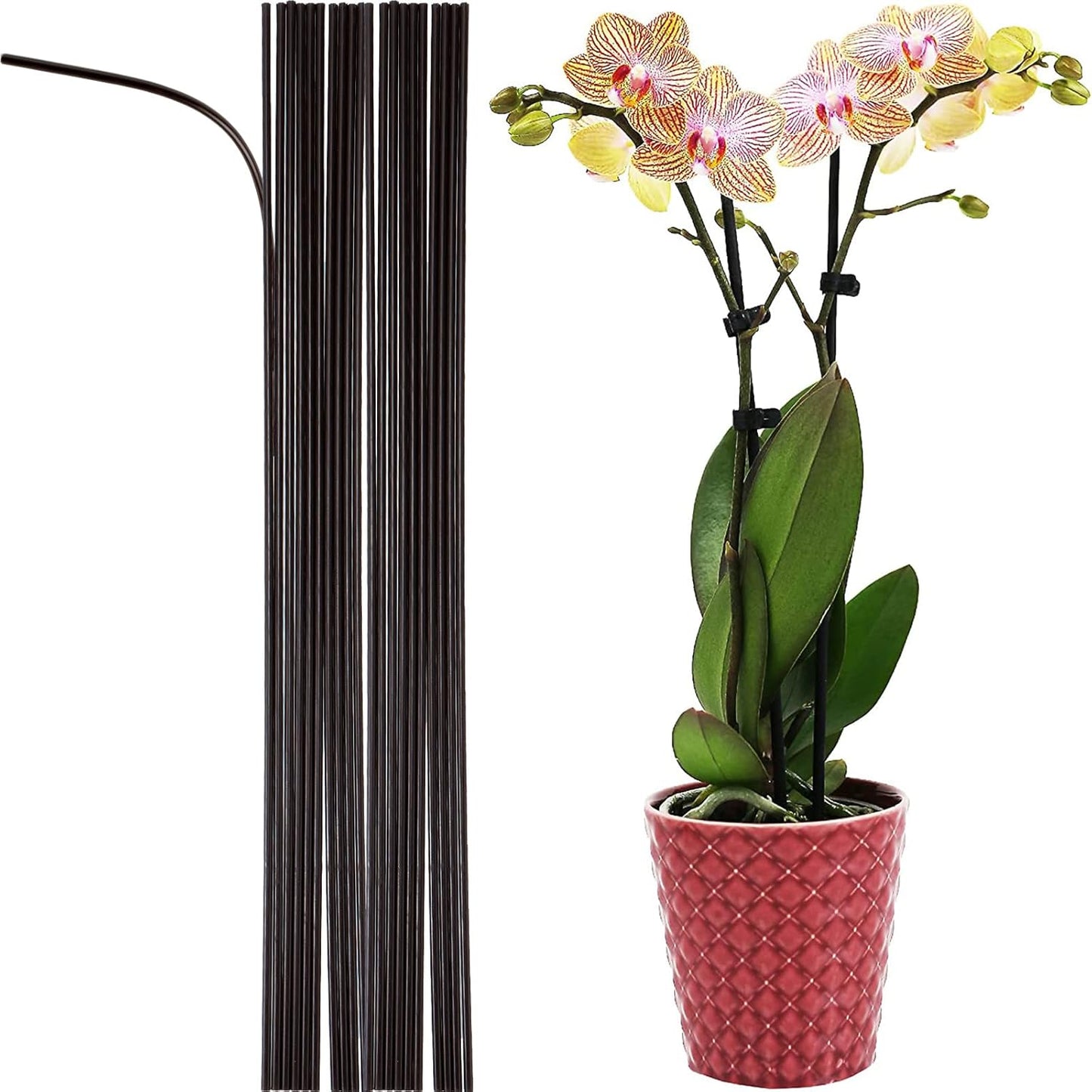 20-PCs 15-3/4" Plastic Coated Orchid Stakes for Plants Support, Bendable Orchid Support Stakes - Brown