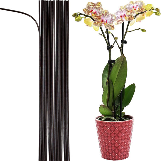 20-PCs 15-3/4" Plastic Coated Orchid Stakes for Plants Support, Bendable Orchid Support Stakes - Brown