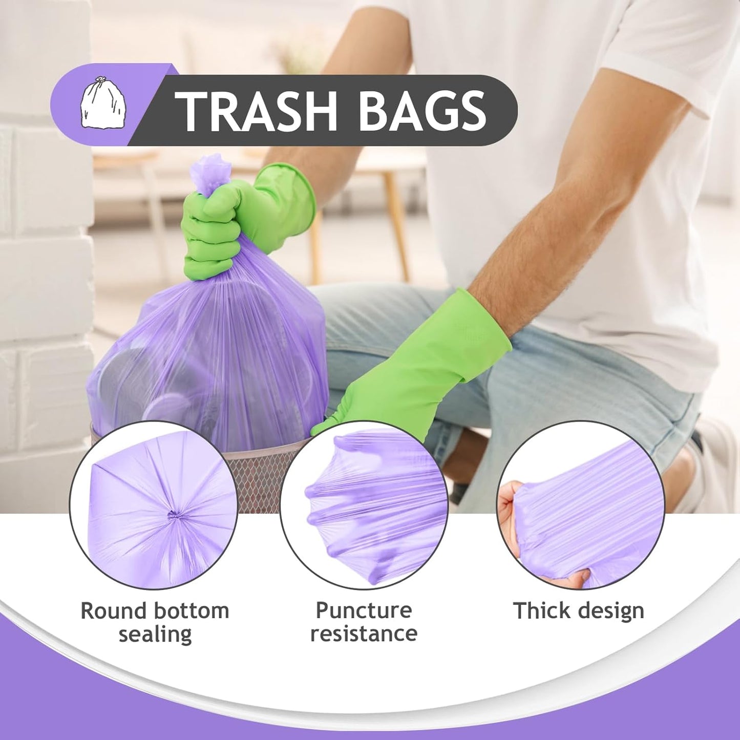 8 Gallon 330 Counts Strong Trash Bags Garbage Bags by Teivio, Bathroom Trash Can Bin Liners, Plastic Bags for home office kitchen，Multicolor