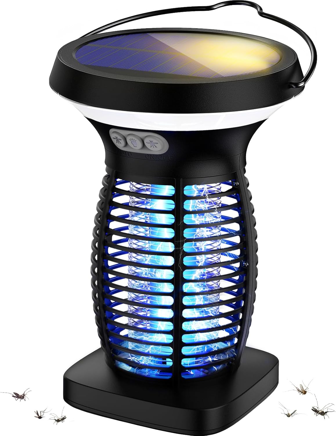 Solar Bug Zapper Outdoor, Mosquito Zapper Outdoor Waterproof Electric Rechargeable Fly Zapper with Solar Panel, 4200V Fly Trap Indoor for Home Backyard, Patio, Garden, Camping