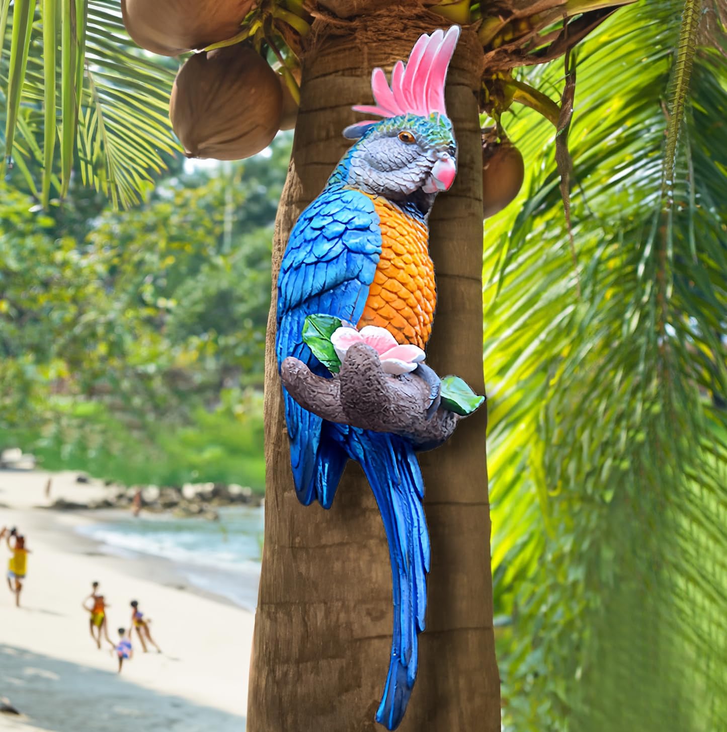 Tropical Hanging Parrot Decor,Real Resin Bird Figurines,Bird Statues,Home Ornament Decor for Tiki Bar,Perfect for Yard Ornaments,Tree Decorations Outdoor,Patio,Lawn,Tree Trunk, Porch