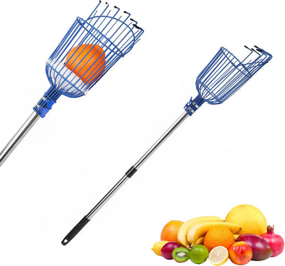 8FT Fruit Picker with Large Basket Telescoping Fruit Picker Pole Foam Padding Prevents Bruising Suitable for Apples Mangoes Pears Oranges Avocados, Blue (Pole Included)