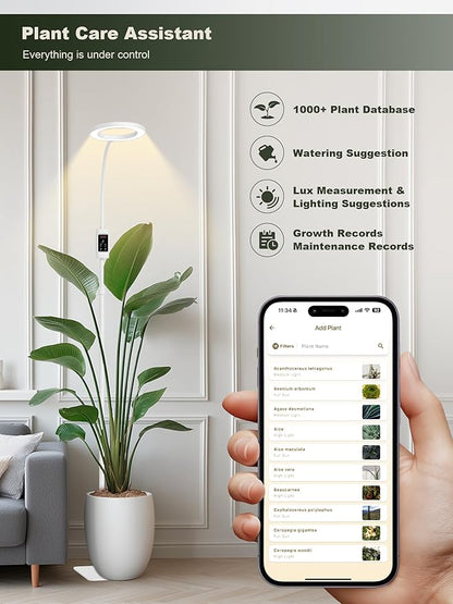 GLOWRIUM Smart Grow Lights for Indoor Plants, 24W Full Spectrum Plant Lights, Bluetooth App & Manual Control, Adjustable Height 47-70.9", Auto Timer, Indoor Plant Lamp for Tall Indoor Plants