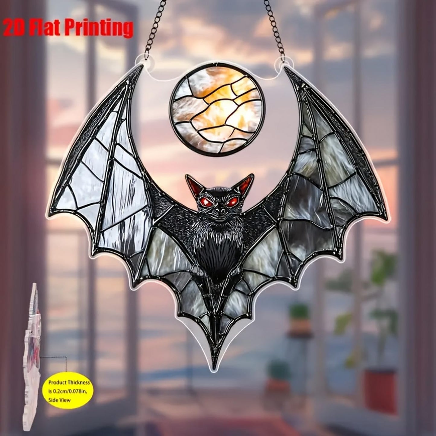 Bat Suncatcher,Halloween Window Hanging Spooky Black Sun Catcher,8 Inch Wall Indoor Outdoor Ornament Window Suncatcher for Garden，Home，Housewarming Decor