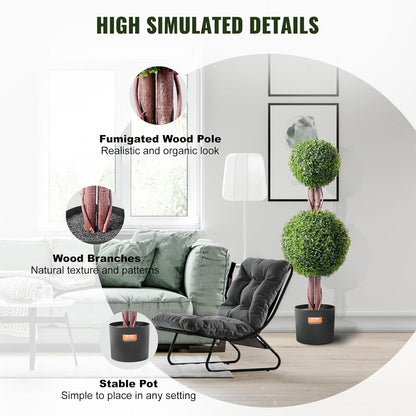 VEVOR Artificial Boxwood Topiary Tree, 36 inch Tall (2 Pieces), Double Ball Faux Topiary Trees, Faux Plant w/Extra Leaves & Pot & Small Decoration, UV Rated Set for Home Decor Indoor/Outdoor