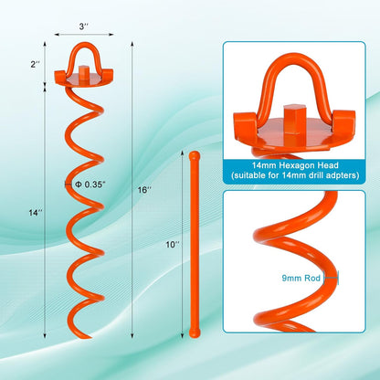 FEED GARDEN 16 Inch Spiral Ground Anchors Heavy Duty Screw in Spiral Stakes, 4 Pack Folding Ring Ground Stakes for Securing Dogs,Tents, Trampolines, Canopies, Swing Sets, Orange