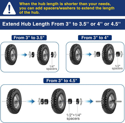 MaxAuto Wheelbarrow Tires 4.80 4.00-8 Flat-Free 4.80/4.00-8 Tire and Wheel w/Grease Fitting, 3" Centered Hub, 3/4" Bearings, 4.80 4.00-8 Tire for Hand Truck, Trolley, Garden Cart, Wagons, Gray