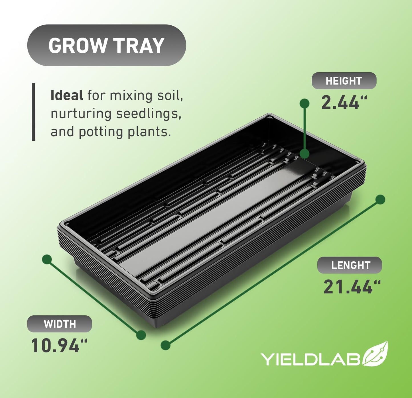 10x20 Inch Black Plastic 5 Pack Plant Propagation Tray – Growing Trays for Garden, Planting, Seedling, Soil & Hydroponic Horticulture - Microgreen Trays Grow Plants - No Drain Holes