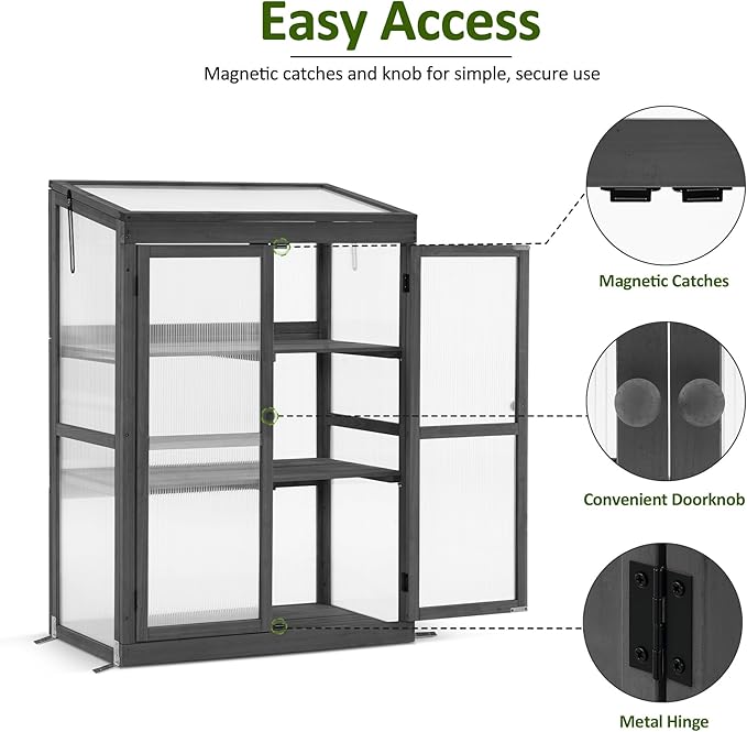 MCombo Wooden Cold Frame Greenhouse, Raised Flower Planter Shelf Protection for Outdoor Indoor Use, 0760 (Dark Grey)