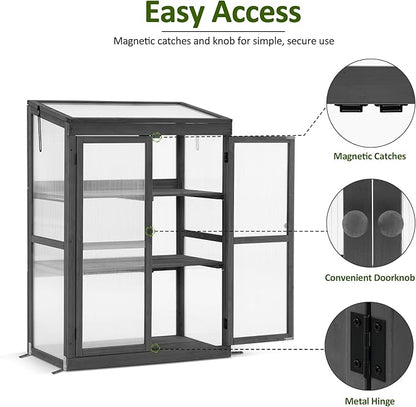MCombo Wooden Cold Frame Greenhouse, Raised Flower Planter Shelf Protection for Outdoor Indoor Use, 0760 (Dark Grey)