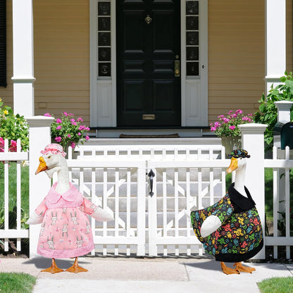 Porch Goose Outfits Cute Pink Rabbit Print, Porch Statue Goose Clothes with Hat for 23" Cement/Plastic Lawn Geese Statue Outdoor Patio Yard Lawn Art Decor Garden