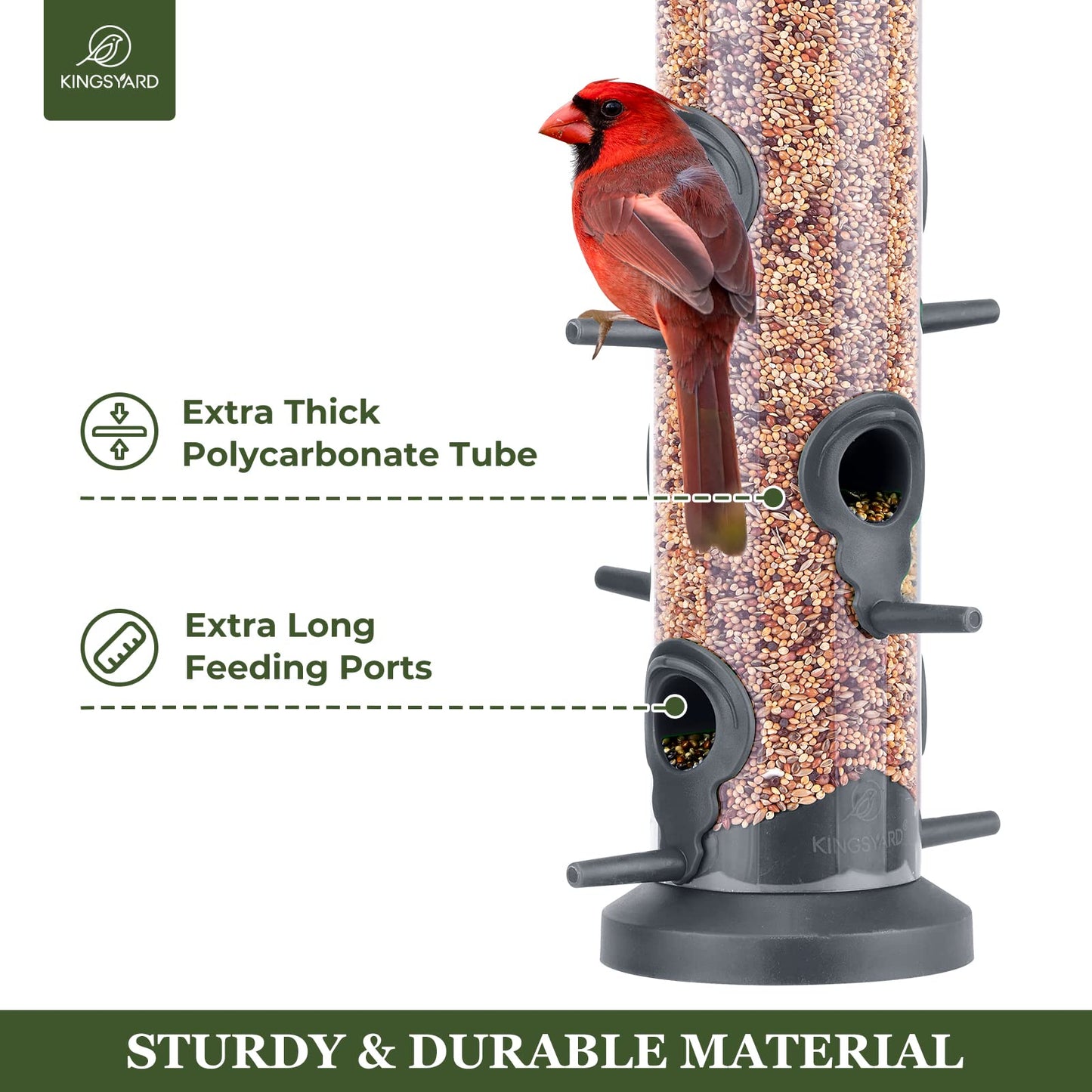 Kingsyard 2 Pack Tube Feeders with 6 Feeding Ports for Outdoors Hanging, Premium Hard Plastic