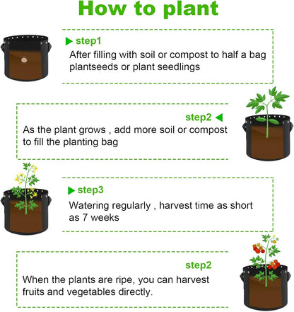 15 Gallon Plant Grow Bags 5-Packs with Holes,Thichkened Non-Woven Aeration Fabric Pots with Handles - Reinforced Weight Capacity