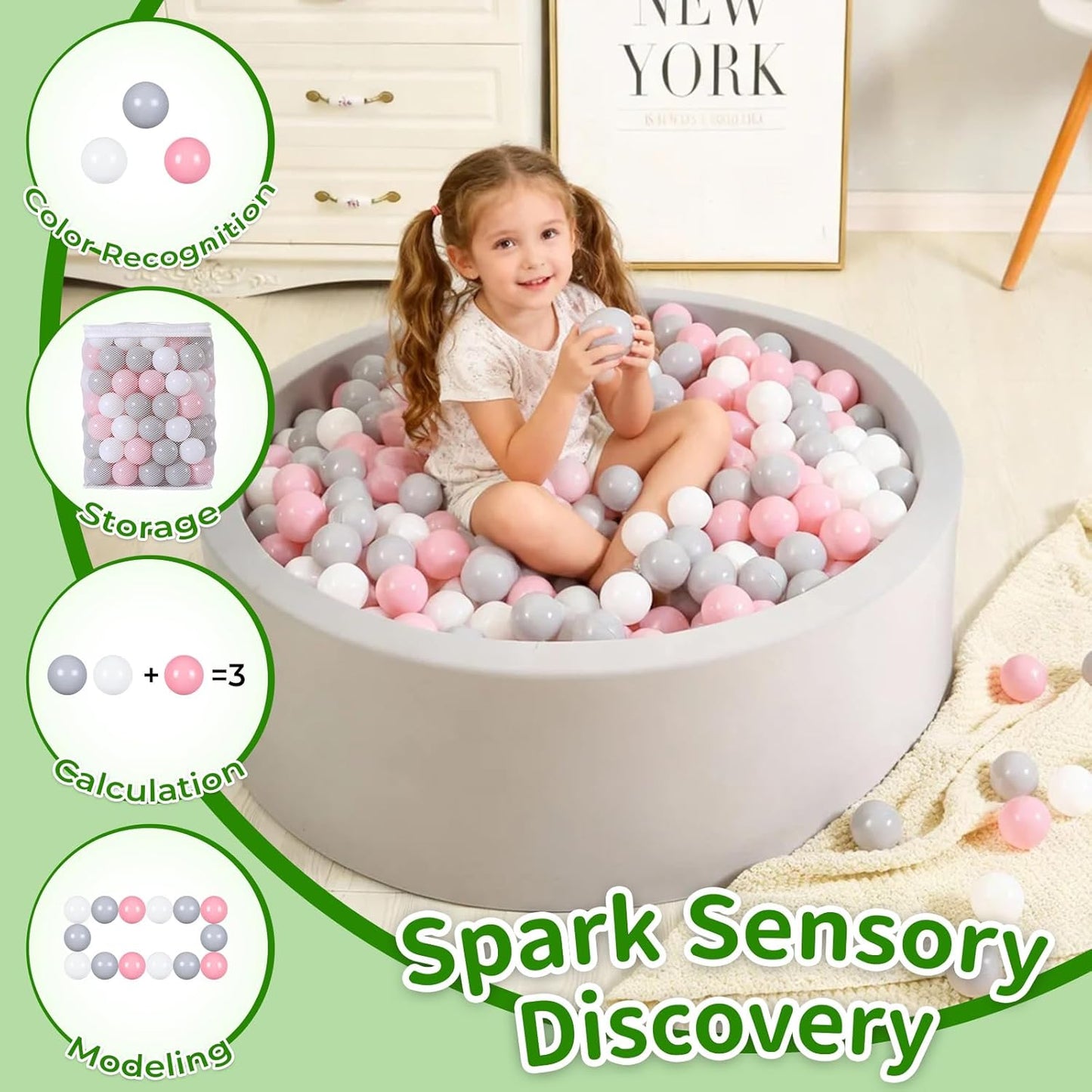 TRENDPLAY Plastic Balls for Ball Pits 2.2 Inch, Pack of 50 100 200 500 Hollow Balls, Perfect for Toddler Baby Pools,Party,Festival Decoration