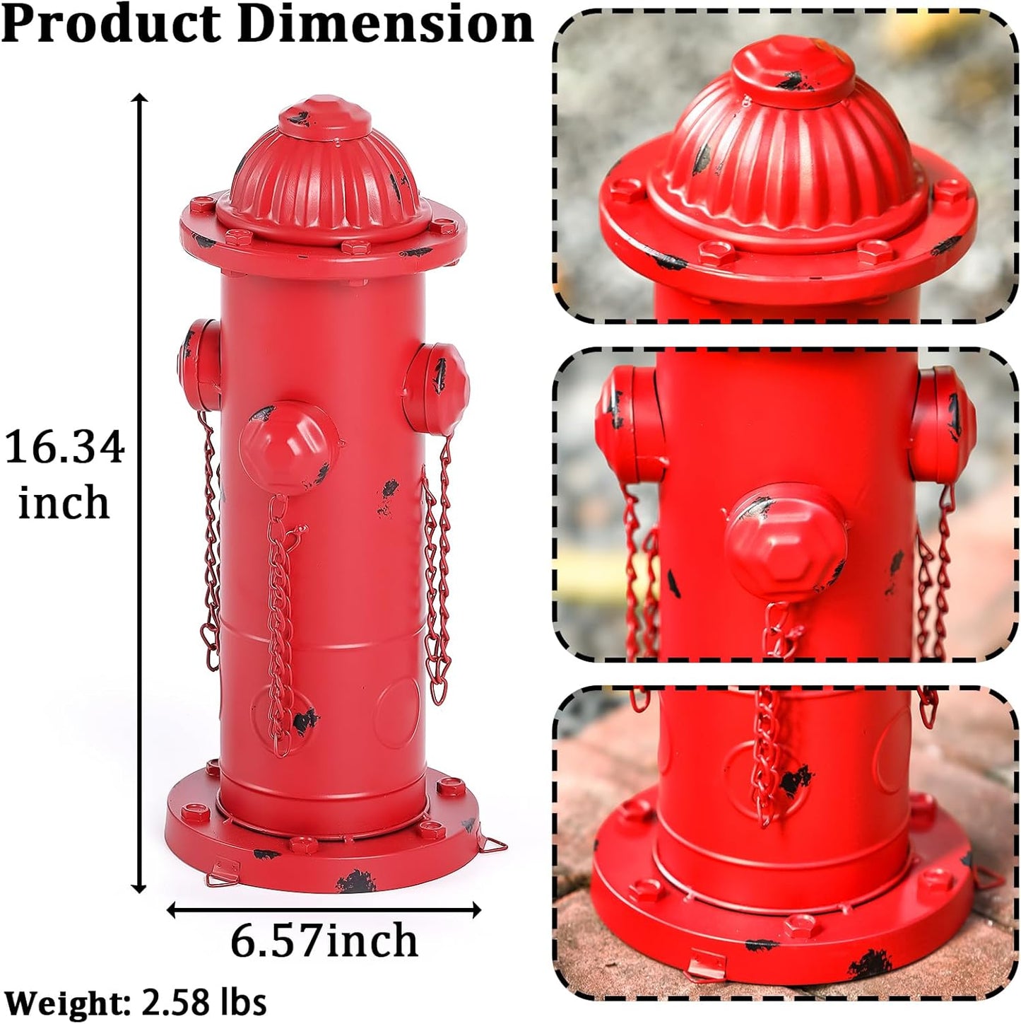 Fake Fire Hydrant for Dogs, 16.3" Red Metal Dog Pee Post with Stakes, Puppy Training Tool Indoor/Outdoor Garden Yard Statue
