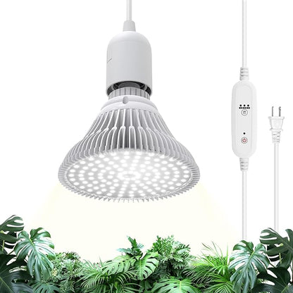 Bstrip Hanging Grow Lights for Indoor Plants, 25W Full Spectrum, White Plant Light Bulb with Timer, 16.4FT Power Cord, 5000K, Pendant or Ceiling Installation, Perfect for Tall Plants, and Plant Shelf