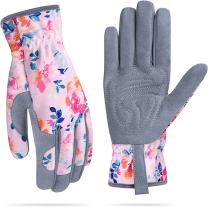 Womens Gardening Weeding Working Gloves, Leather Garden Glove for Women Thorn Proof No Stab for Digging, Planting,Pruning