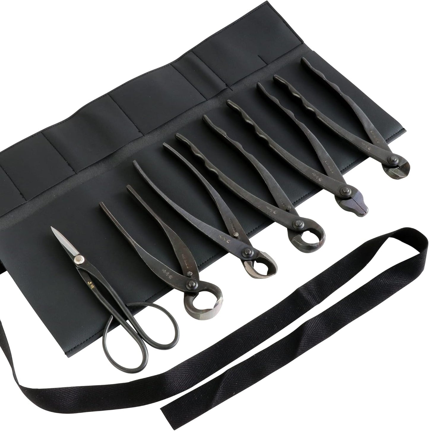 Wazakura Made in Japan 6PCS Bonsai Professional Tool Kit with Roll Bag: Japanese Yasugi Steel Satsuki Bonsai Scissors, Concave Branch Cutter, Knob Cutter, Jin Plier, Wire Cutter, Root Cutter
