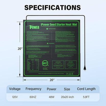 iPower 20" x 20" Warm Hydroponic Seedling Heat Mat and Digital Thermostat Control Combo Set for Seed Germination, Black