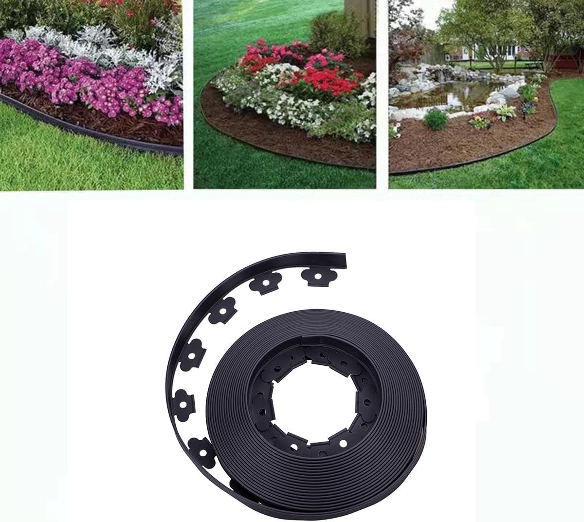 Garden Edging，300FT Landscape Edging with 500 6" Spikes for Lawn 1.5 Inch Tall(Black, 300FT)