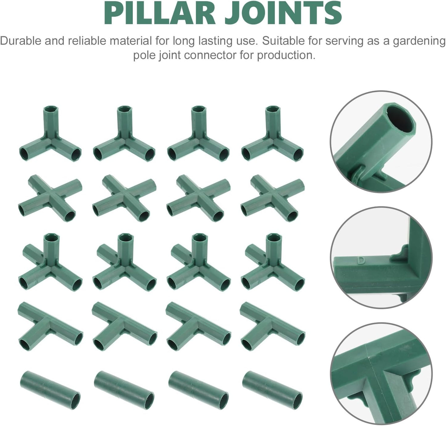 Yardwe 20Pcs Greenhouse Frame Connector, 5 Types Gardening Frame Pipe Fitting Plastic Joint Connectors for Stable Plant Support and Greenhouse Construction, 16mm